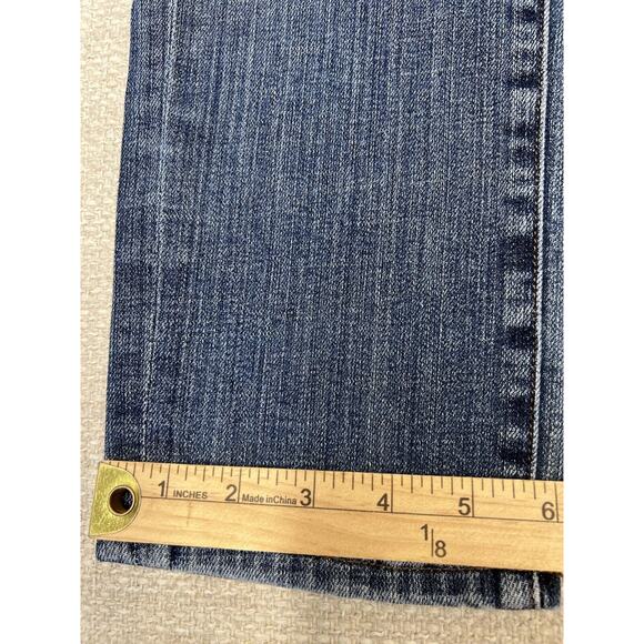 Eileen Fisher Ripped Blue Jeans Organic Cotton Mid-Rise Straight Whiskering Sz 0 - Picture 8 of 13